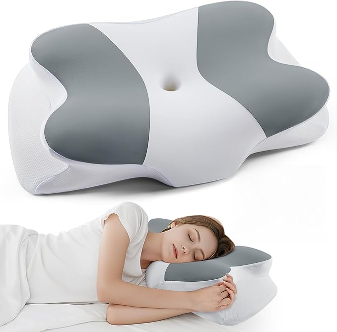 DONAMA Cervical Neck Pillow- Ergonomic Pillows for Pain Relief, Contour Memory Foam Pillow for Side/Back/Stomach Sleepers, CertiPUR-US Certified with Cooling Ice Silk Pillowcase