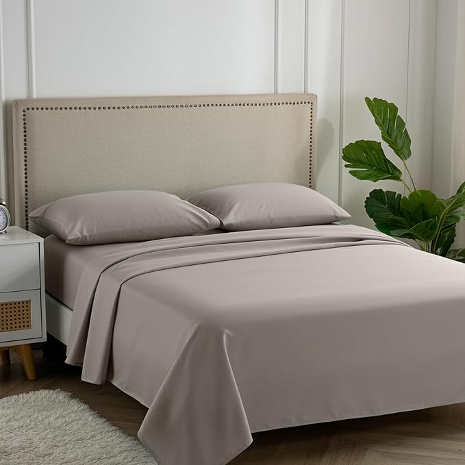 Carressa Linen 100% Egyptian Cotton Full Size Sheets - 600 Series Hydrangeas Collection Full Size Egyptian Cotton Sheets (4 PC, Taupe), 16" Deep Pocket Sateen Weave Luxury Hotel Bed Sheet Set