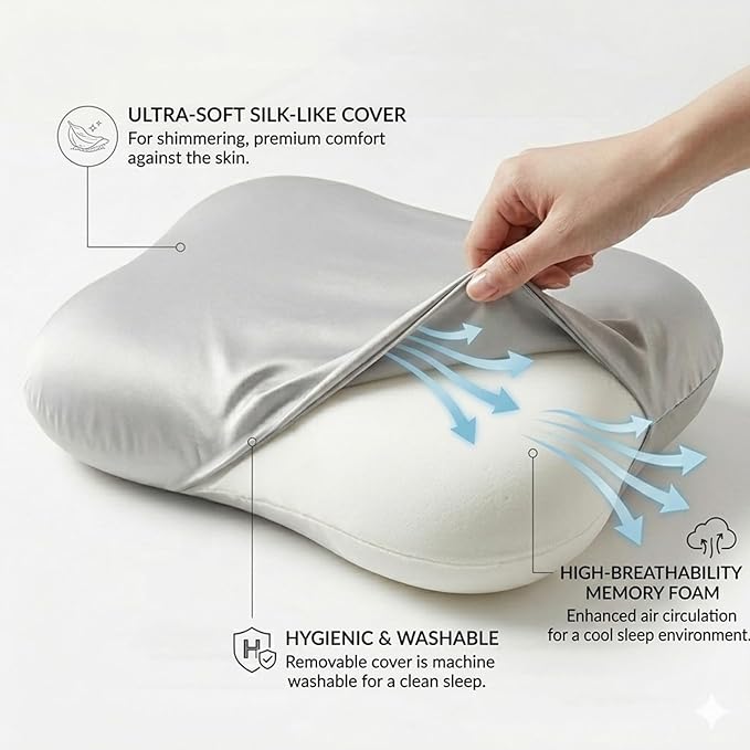 doudou Cervical Pillow for Side Sleepers - Neck Pain Relief Pillow with 3-5 Second Slow Rebound Memory Foam, 360° Ergonomic Support & Cooling Odor-Resistant Pillowcase for Home, Bed, Dorm Use