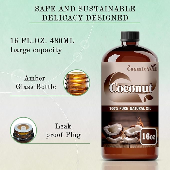 Coconut Essential Oil Coconut Oil for Aroma Diffuser,Humidifier,Home Fragrance,Cleaning,Body Care,Massage,Yoga,DIY Candle,DIY Soap CosmicVeil（Coconut，16 Fl Oz (Pack of 1)）