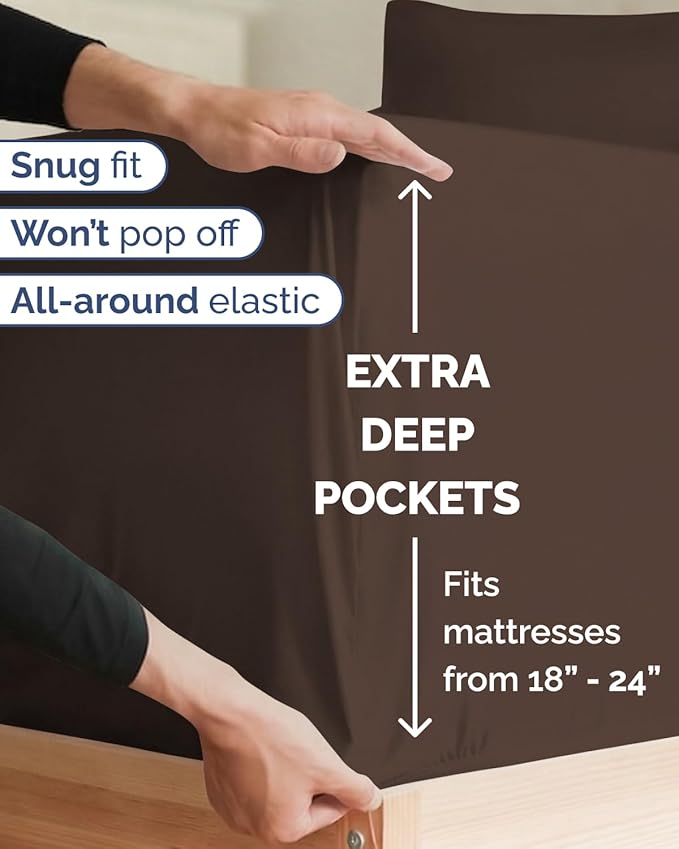 Extra Deep Twin XL Sheet Set - 4 Piece Breathable and Cooling Sheets - Hotel Luxury Bedding for Women, Men, Kids & Teens - Easy & Secure Fit - Soft, Wrinkle Free and Comfy - Extra Deep Pockets - Brown