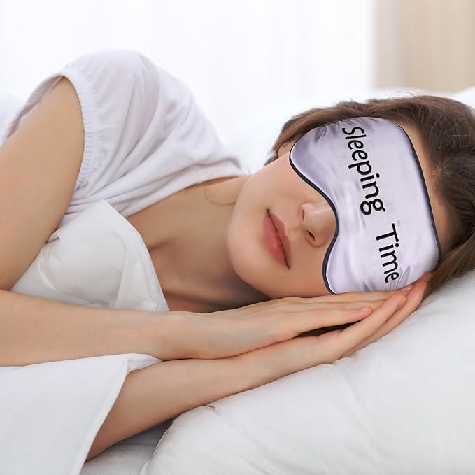 Geyoga 4 Pieces Funny Eye Mask for Sleep Soft Satin Blackout Blindfold with Adjustable Strap Silk Eye Cover for Women Men Travel, Nap, Meditation (Purple, Yellow, Light Blue, Pink)