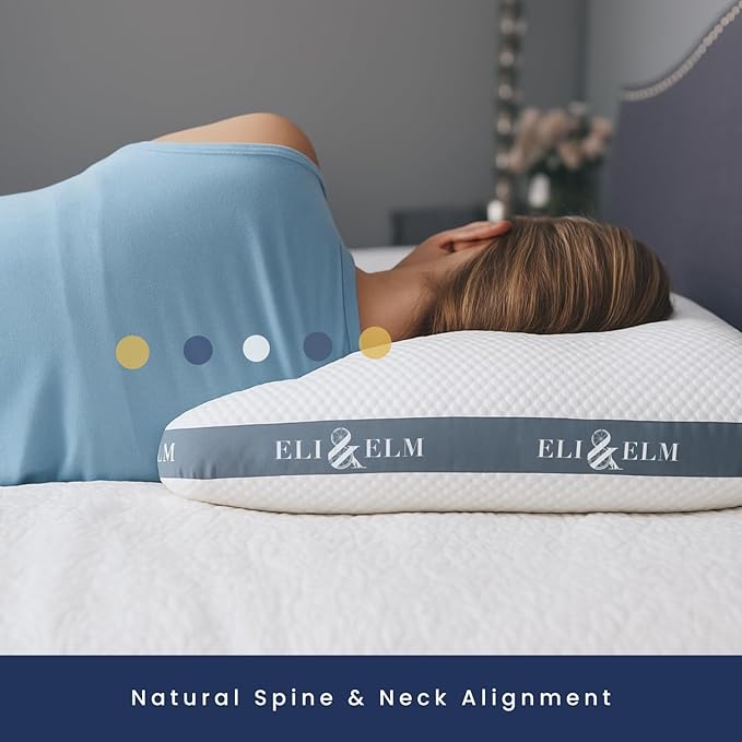 Eli & Elm Best Ergonomic Side Sleeper Pillow for Neck Pain. Supportive Cooling Latex Fill. U-Shape Contoured Design. King (U.S. Standard), Pillow Only