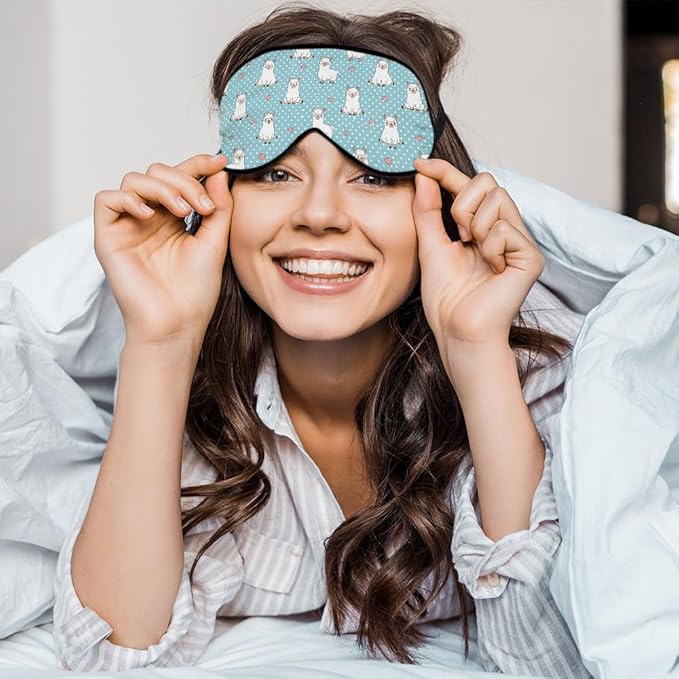 Cute Alpaca Silk Eye Mask Sleep Mask Red Heart White Llama Dots Cartoon Eye Mask with Adjustable Strap Lightweight for Women Work Travel Night Sleep