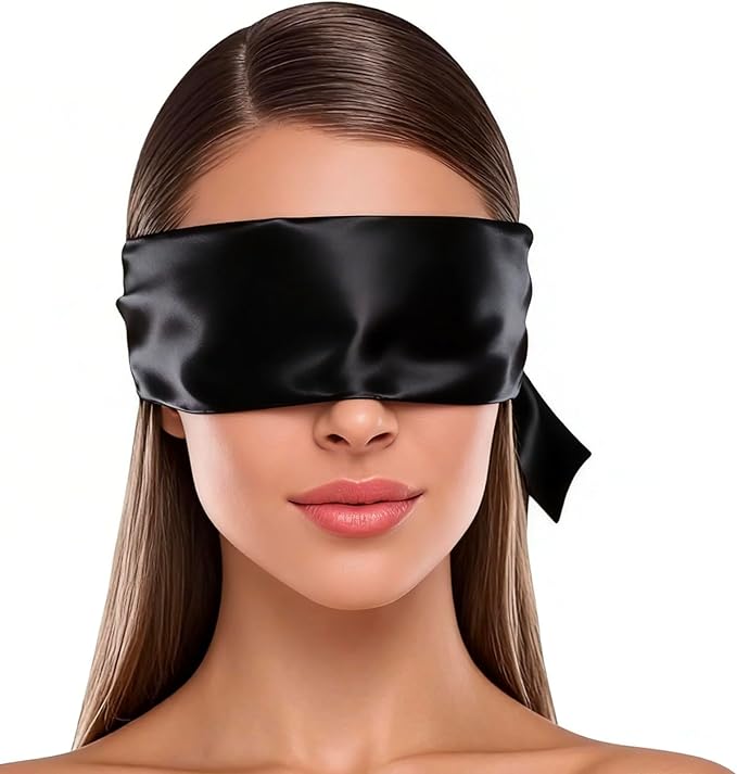 Silk Sleep Mask with 59" Adjustable DIY Strap, Ultra Soft Light Blocking Eye Mask for Yoga, Meditation, Nap, Travel & Night Sleep, Comfortable Fit for Men & Women (Matte Black)