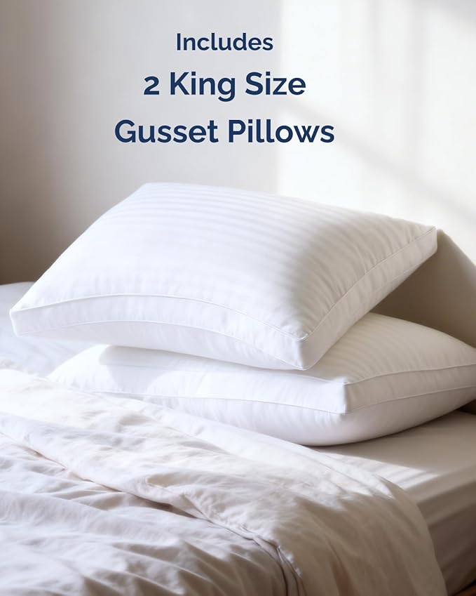 Bed Pillows for Sleeping King Size Set of 2 - Super Soft & Fluffy w/ Down Alternative Filling - Hotel Luxury Quality, Gusseted Pillow for Back, Stomach & Side Sleepers - Comfy and Breathable - White