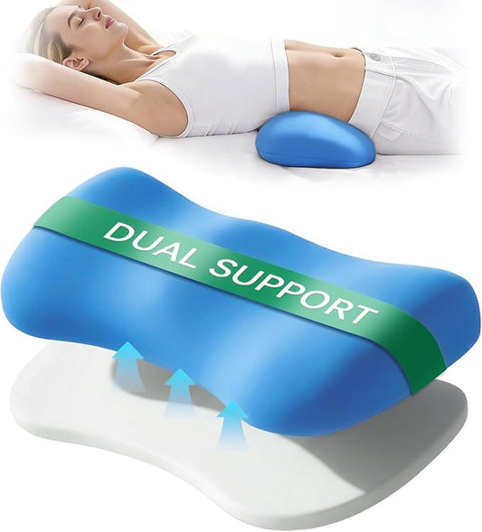 Adjustable Height Lumbar Support Pillow for Sleeping, Ergonomic Contour Lower Back Pillow for Bed with Breathable Washable Cover, Spine Alignment & Sleep Comfort, Blue