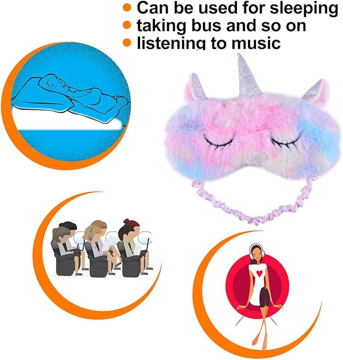 Cute Unicorn Sleeping Mask, Soft Fluffy Plush Blindfold Funny Novelty Animal Sleep Mask Eye Cover Eyeshade for Kids Girls Boys Women Men Night Nap Travel Meditation (Rainbow, Unicorn)