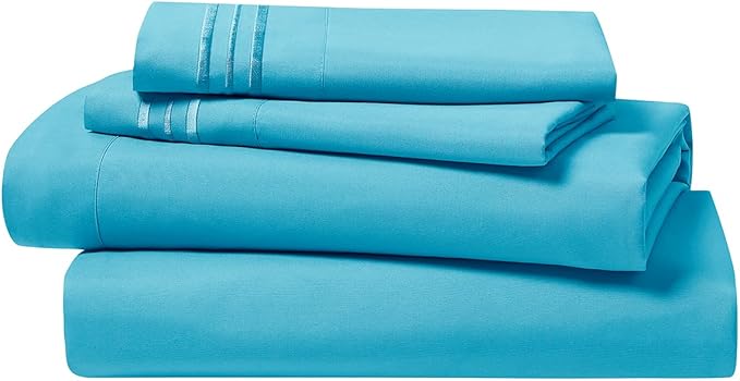 Clara Clark Bed Sheets, Premier 1800 Series 4 Piece Bed Sheet Set, Deep Pocket, Wrinkle, Fade, Stain Resistant, Luxury Soft Bedding Sheets & Pillowcases, California King, Beach Blue