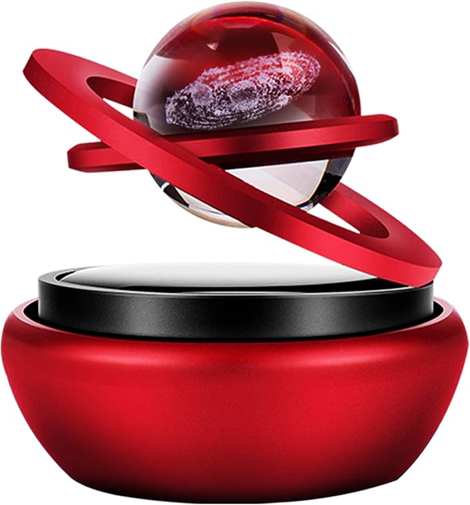 Solar Energy Car Dashboard Spinner, Rotatable Decoration Diffuser with Crystal Ball, Automatic Rotate Automotive Interior Decoration Accessory for Cars Home Office (Red)