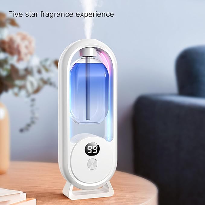 Waterless Essential Oil Automated Diffuser, Adjustable Automated Diffuser Sprayer, with CNC Screen Display, Intelligent Aromatherapy Diffuser, 360° No Dead Angle Surround Spray, for Bedroom