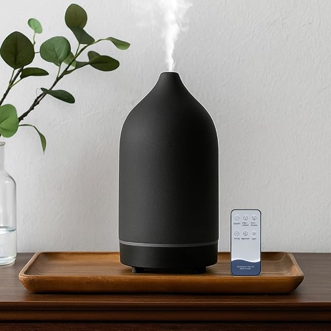 Stone Diffuser, Ceramic Essential Oil Diffuser, Humidifier 160ml Ultrasonic Oil Diffuser for Aramatherapy. (Black)