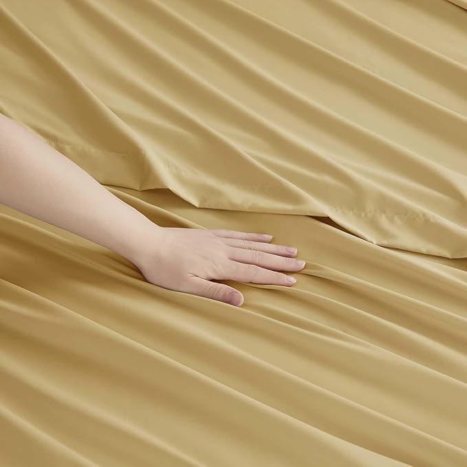 Clara Clark Twin Sheets, 5 Piece Set - Hotel Luxury Sheets for Twin Size Bed, Super Soft Bedding Set, Twin Size, Camel Gold