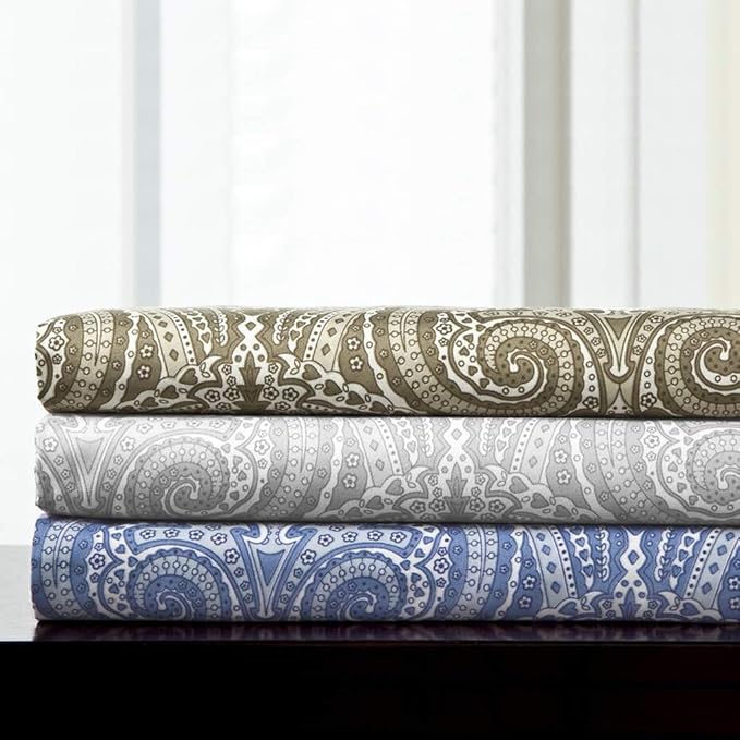 1500 Supreme Collection King Sheet Sets Paisley Gray - Luxury Hotel Bed Sheets and Pillowcase Set for King Mattress - Extra Soft, Elastic Corner Straps, Deep Pocket Sheets, King, Paisley Gray