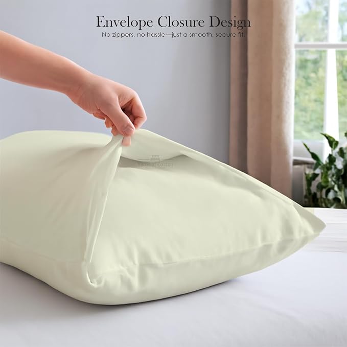 400 Thread Count 100% Egyptian Cotton Queen Size Pillowcases Set of 4, Soft & Breathable Sateen Weave, Envelope Closure, Hotel Luxury Bed Linen, Durable & Fade Resistant, 20"x30", Ivory