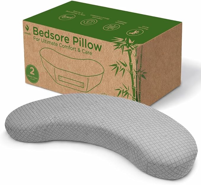 Zomaple Bedsore Pressure Relief Pillow, Grey – Offload Pressure to Prevent Bed Sores & Ease Turning – 30° Positioning, Cooling Gel Top, 2 Non-Skid Removable Covers – Knee Wedge Pillow Versatility