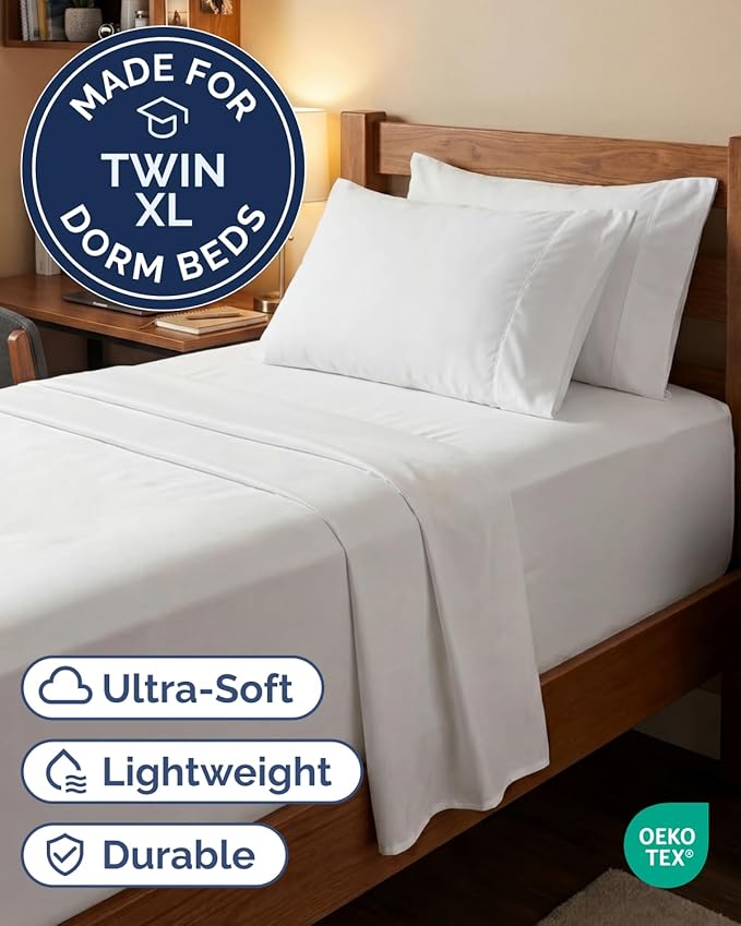 Extra Deep Twin XL Sheet Set - 4 Piece Breathable and Cooling Sheets - Hotel Luxury Bedding for Women, Men, Kids & Teens - Easy & Secure Fit - Soft, Wrinkle Free and Comfy - Extra Deep Pockets - White