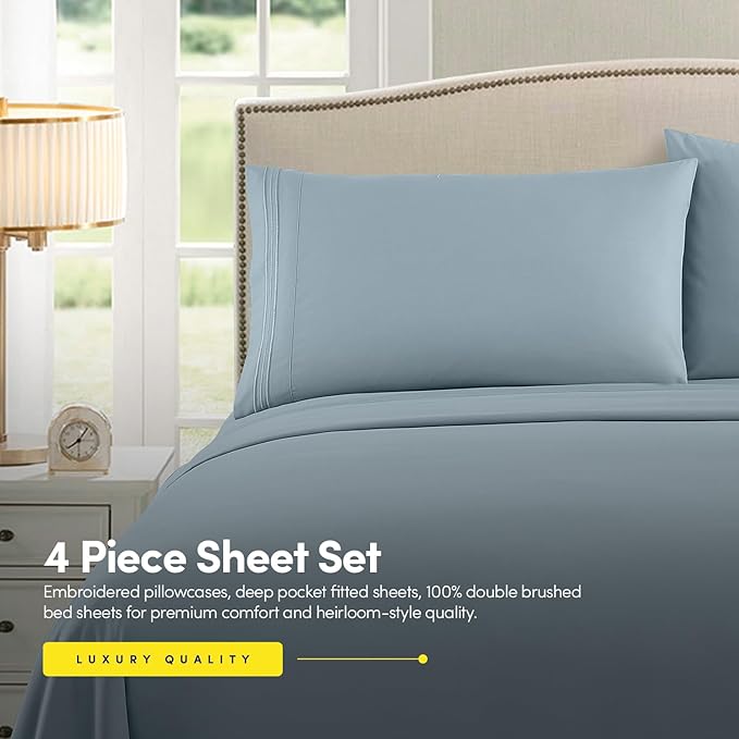 1500 Supreme Collection Twin Sheet Sets Misty - 3 Piece Bed Sheets and Pillowcase Set for Twin Mattress - Extra Soft, Elastic Corner Straps, Deep Pocket Sheets, Twin Misty