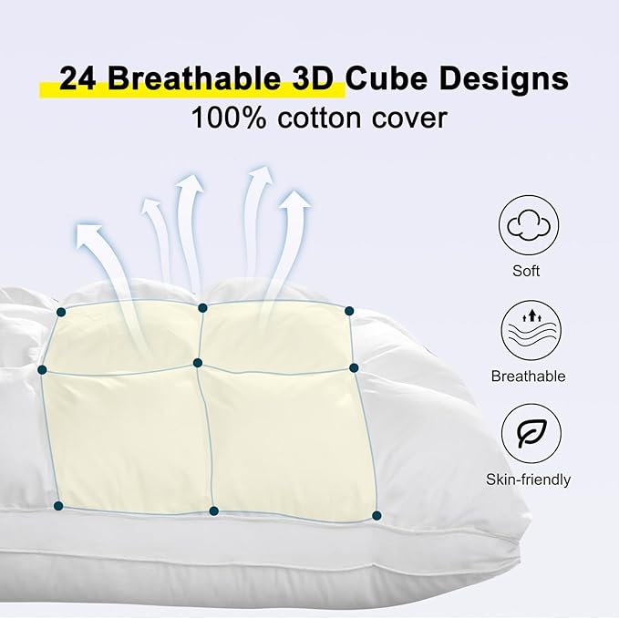 YOUR MOON Soft Pillows Queen Size for Sleeping, Support Bed Pillows, Fluffy Down Alternative Pillow, Luxury Hotel Gel Pillows for Side Sleeping (White)