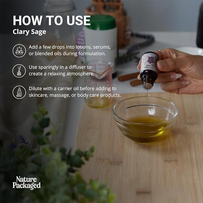 Clary Sage Essential Oil - Direct from France - Steam Distilled - Aceite de Salvia Esclarea for Aromatherapy, Massage, Diffuser, DIY Candle and Soap Making - 5ml