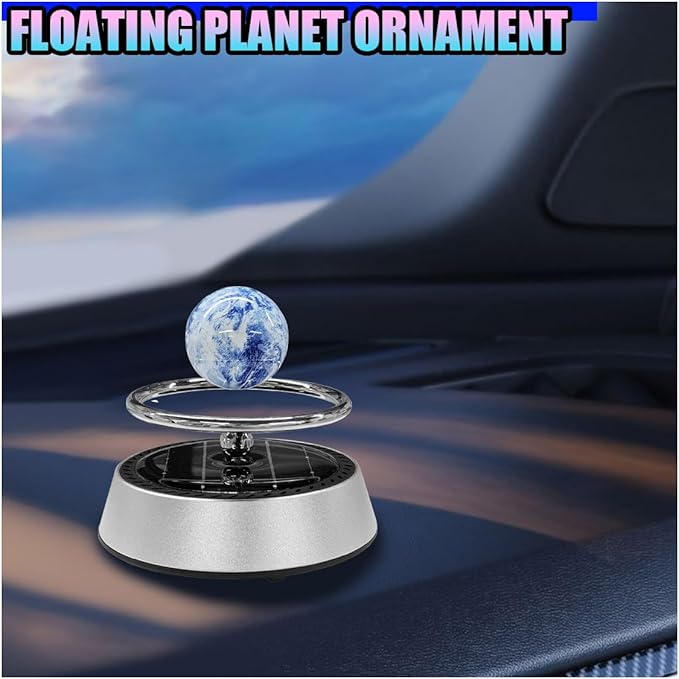 Solar Car Air Diffuser, Alloy Planet Rotating Aromatherapy Diffuser, Funny Car Dashboard Ornament, Vehicle Interior Decoration Accessories for Men, Women (Silver)