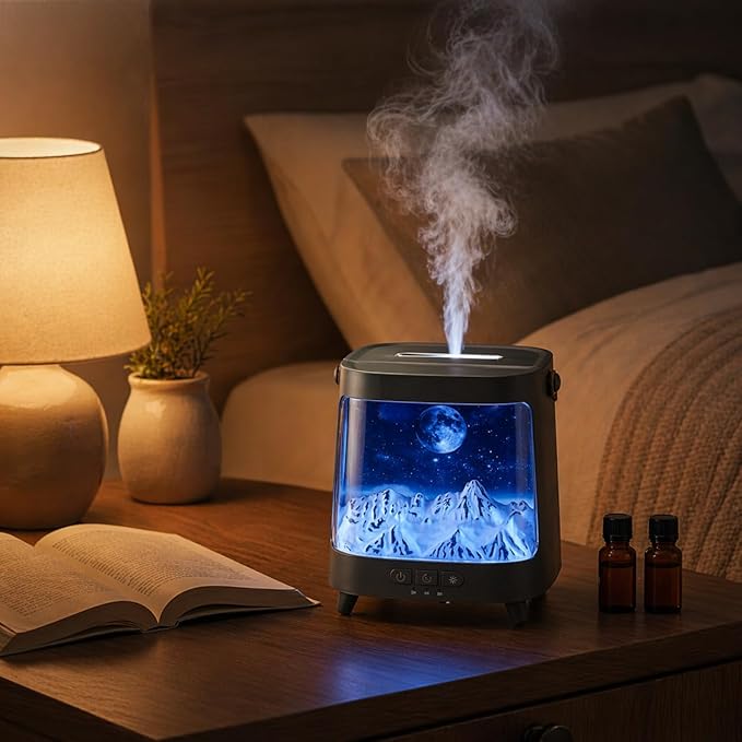 Flame Aroma Diffuser with Remote Control, 200ml Quiet Essential Oil Humidifier with 7 Color Lights, 2 Mist Modes, 3 Timer Settings, Auto Shut-Off, Compact Gift for Home, Office