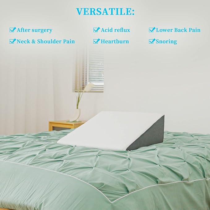 Bed Wedge Pillow for Sleeping, 12" 24" 24" Triangle Cooling Memory Foam Top, Elevated Support Wedge Pillow - Removable Washable Cover