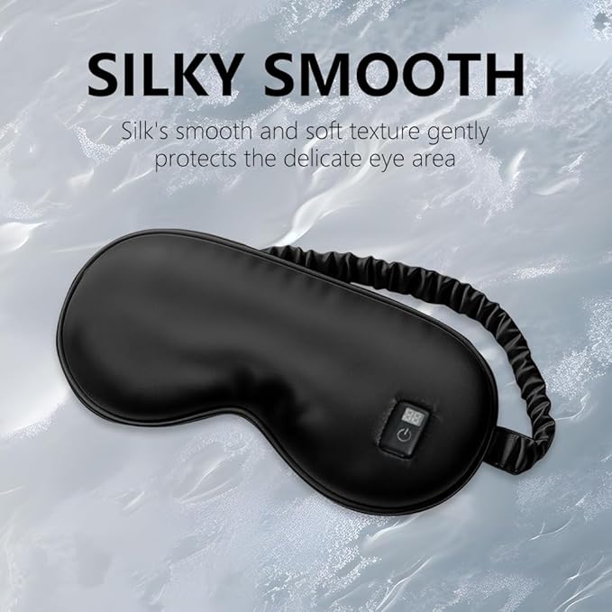 Rechargeable Heated Eye Mask for Sleeping - Soft 100% Mulberry Silk Sleep Mask for Women & Men, Portable Electric Heat Therapy for Dry Eyes, Headache, Puffy Eyes (Charcoal Black)