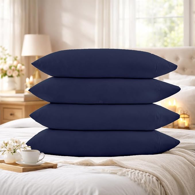 400 Thread Count 100% Egyptian Cotton Queen Size Pillowcases Set of 4, Soft & Breathable Sateen Weave, Envelope Closure, Hotel Luxury Bed Linen, Durable & Fade Resistant, 20"x30", Navy Blue