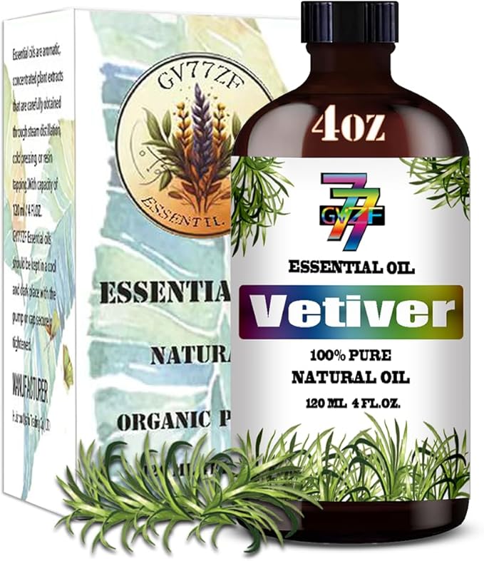 Vetiver Essential Oil - Vetiver Oils for Diffusers, Humidifiers, DIY Candles, Soap, Cleaning, Home, Office, Yoga, Massage, Gifts - 4 fl oz (120 ml) - GV77ZF
