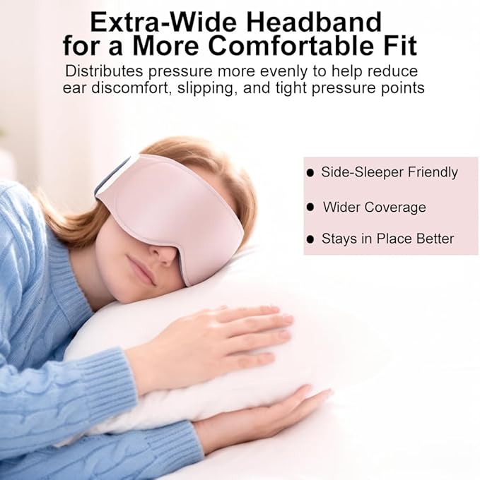 100% Blackout Weighted Sleep Mask - 3D Contoured Eye Mask for Sleeping, Zero Eye Pressure Design, Soft Breathable Fabric,Eye Cover for Bedtime Relaxation, Camping and Travel Nap,Pink