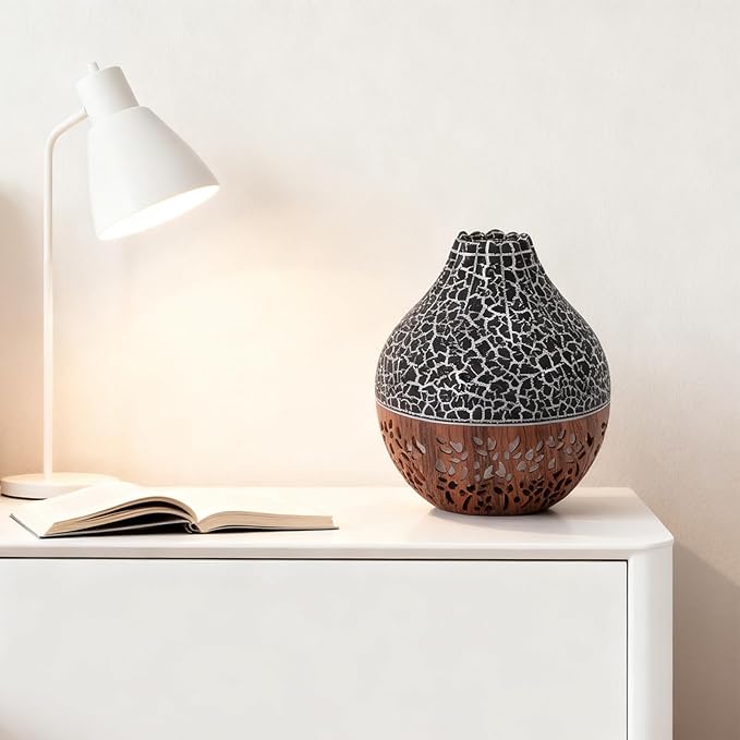 Air Diffuser Humidifier, Silent Ultrasonic Mini USB Humidifier, Aromatherapy Diffuser with Auto Shut Off Loop Lighting Wood Grain Design for Home Office Bedroom Spa (Dark Wood