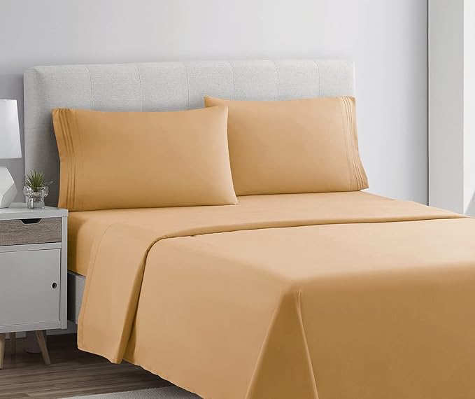 Clara Clark Bed Sheets, Premier 1800 Series 4 Piece Bed Sheet Set, Deep Pocket, Wrinkle, Fade, Stain Resistant, Luxury Soft Bedding Sheets & Pillowcases, Twin-XL, Apricot Orange