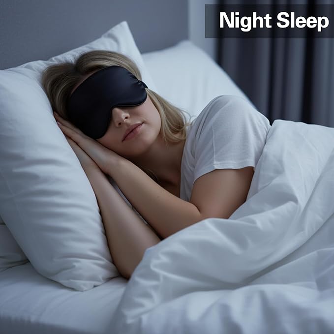21 Pcs Adjustable Silk Eye Masks for Sleeping, Black Blindfold with Slide Buckle for Travel, Night Rest, Men & Women, Comfortable Light Blocking Sleep Accessories (8.07 x 3.74 in)