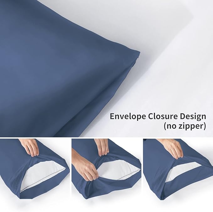 YIYEA King Pillow Cases Set of 4, Ultra Soft 1800TC Hotel Quality Double Brushed Microfiber Embroidered Pillowcases, Envelope Closure, Fade Resistant (20"x36", Denim)