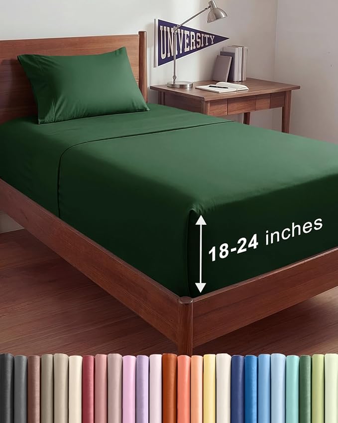 Extra Deep Twin XL Sheet Set - 3 Piece Breathable & Cooling Bed Sheets - Easily Fits 18 to 24 inch Mattress - Soft, Wrinkle & Fade Free with Extra Deep Pockets - Hotel Luxury Bedding - Emerald Green
