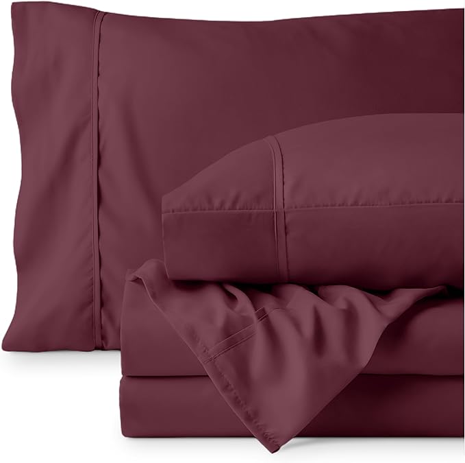 Bare Home Hotel Luxury Twin XL Sheet Set, Extra Soft - 4 Piece Set - Deep Pockets - Easy Fit - Cooling & Breathable - Wrinkle, Fade, Stain Resistant - Includes 2 Pillowcases (Twin XL, Burgundy)