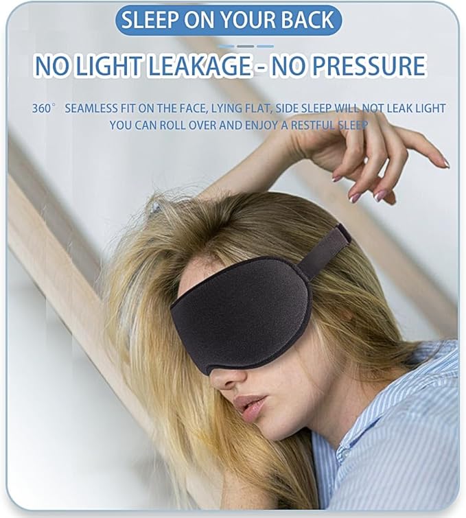 Sleep Eye Mask for Women Men Side Sleepers, Zero Eye Pressure 3D Contoured Sleeping Mask, 99.9% Light Blocking Night Blindfold, Soft Eye Shade Cover for Travel, Naps, Meditation, Black