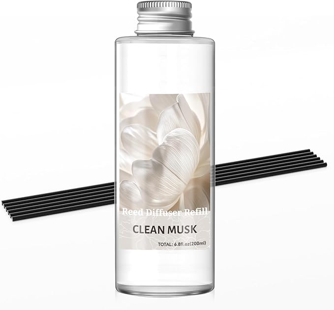 SCENTORINI Reed Diffuser Oil Refill, Clean Musk Essential Oil 6.76 Fl Oz, Natural Long Lasting Aromatherapy Fragrance Oil for Home Bedroom Bathroom Office Spa Air Freshener Home Decor