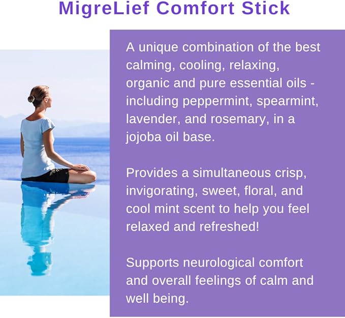 Nutritional Support & Comfort Kit for Migraine Sufferers - MigreLief Original Daily Triple Therapy Formula, Plus MigreLief Comfort Stick Essential Oils Roll-On (10ml) - 1 Month Supply.