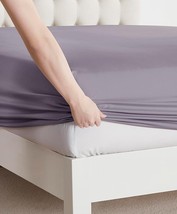 Clara Clark Bed Sheets, Premier 1800 Series Bed Sheet Set, Deep Pocket, Wrinkle, Fade, Stain Resistant, Luxury Soft Bedding Sheets & Pillowcases, Full, Grayish Purple