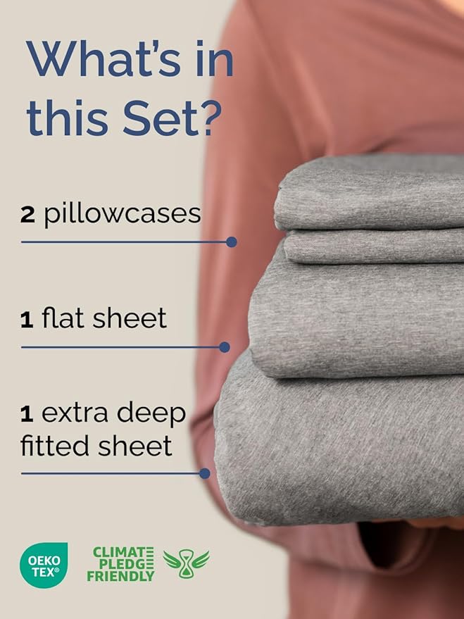 Extra Deep King Sheet Set - 4 Piece Breathable & Cooling Bed Sheets - Easily Fits 18 to 24 inch Mattress - Ultra Soft, Wrinkle & Fade Free w/ Extra Deep Pockets - Hotel Luxury Bedding - Heathered Grey