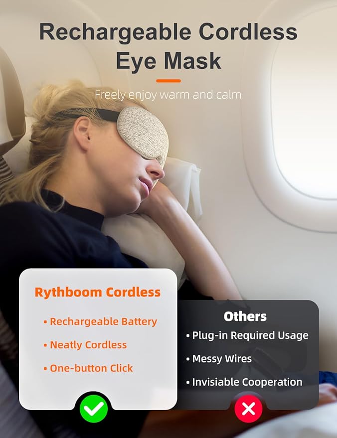 Heated Eye Mask, Cordless Heat Eye Compress for Dry Eye Stye Relax, Blackout Electric Warm Eye Mask for Airplane Sleeping for Travel, Birthday Idea for Woman/Man (Grey)