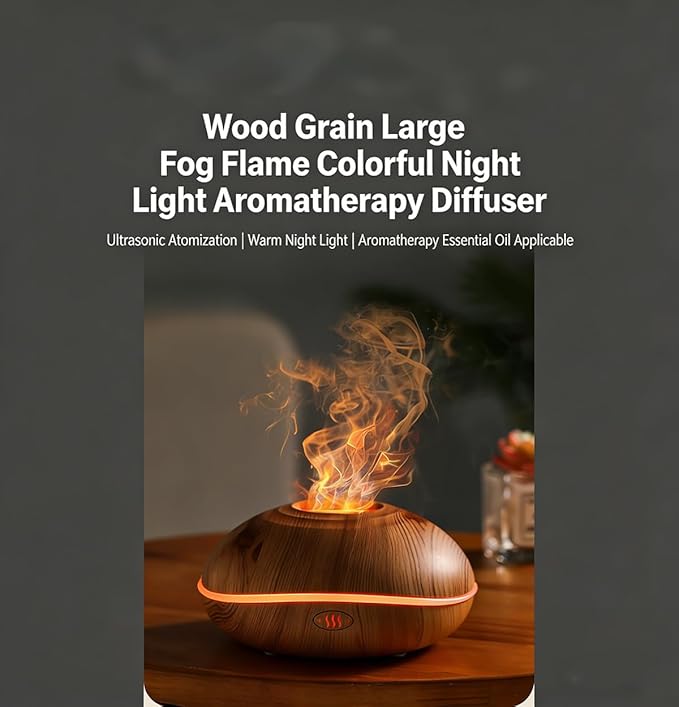 ThreeH Wood Grain Essential Oil Diffuser 200ml Ultrasonic Humidifier 7-Color Changing LED, Auto Off USB-C for Cozy Home Decor