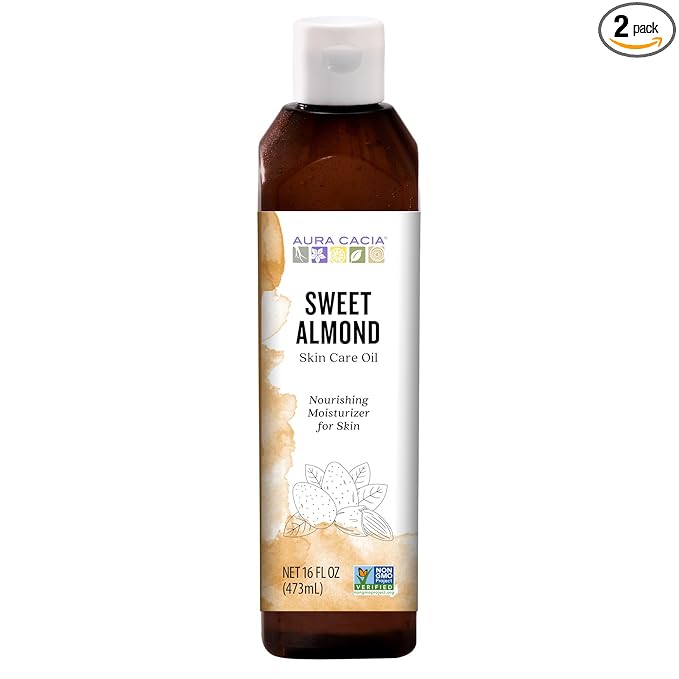 Aura Cacia Natural Skin Care Oil Sweet Almond | 16 Fluid Ounces (Pack of 2)