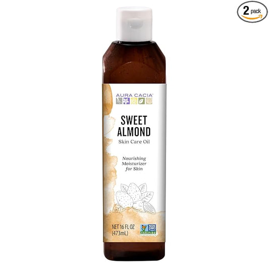 Aura Cacia Natural Skin Care Oil Sweet Almond | 16 Fluid Ounces (Pack of 2)