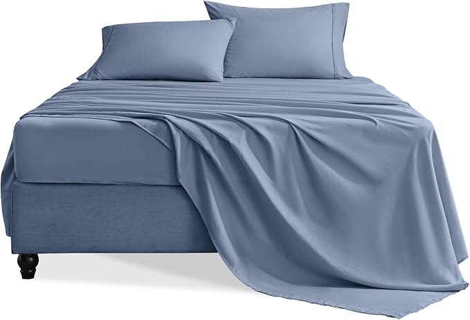 Twin Sheets Set, 3 Pieces Hotel Luxury Soft Microfiber Bed Sheets Set, Up to 16" Deep Pockets, Oeko-Tex Sheets with Elastic, Breathable, Wrinkle Free (Grey Blue, Twin)