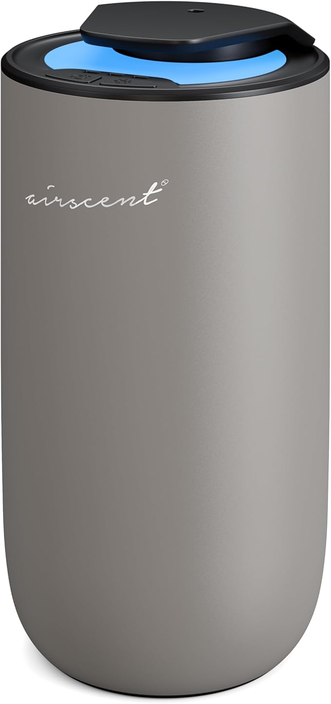 The AirScent Mini Waterless Diffuser for for Homes, Offices, Spas and Hotels - Silver Finish - Fragrance Oil Aromatherapy Diffuser for Aesthetic Scenting -15 mL Capacity - Night Light Feature