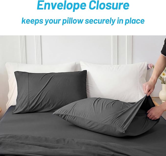 Cozy Bliss Cooling Pillow Cases for Hot Sleepers, Q-Max>0.45, Queen Size Set of 2, Soft & Silky Pillow Covers with Envelope Closure,Gift, Charcoal Gray, 20x30 Inches