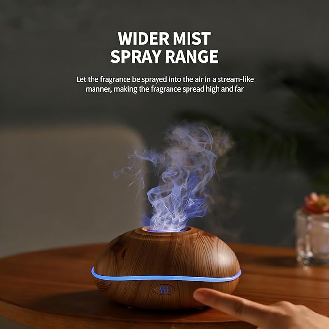 ThreeH Wood Grain Essential Oil Diffuser 200ml Ultrasonic Humidifier 7-Color Changing LED, Auto Off USB-C for Cozy Home Decor